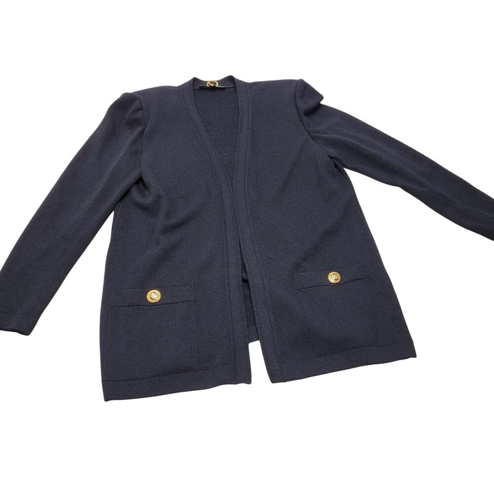 Vintage St John knit open front cardigan blazer sweater gold button medium